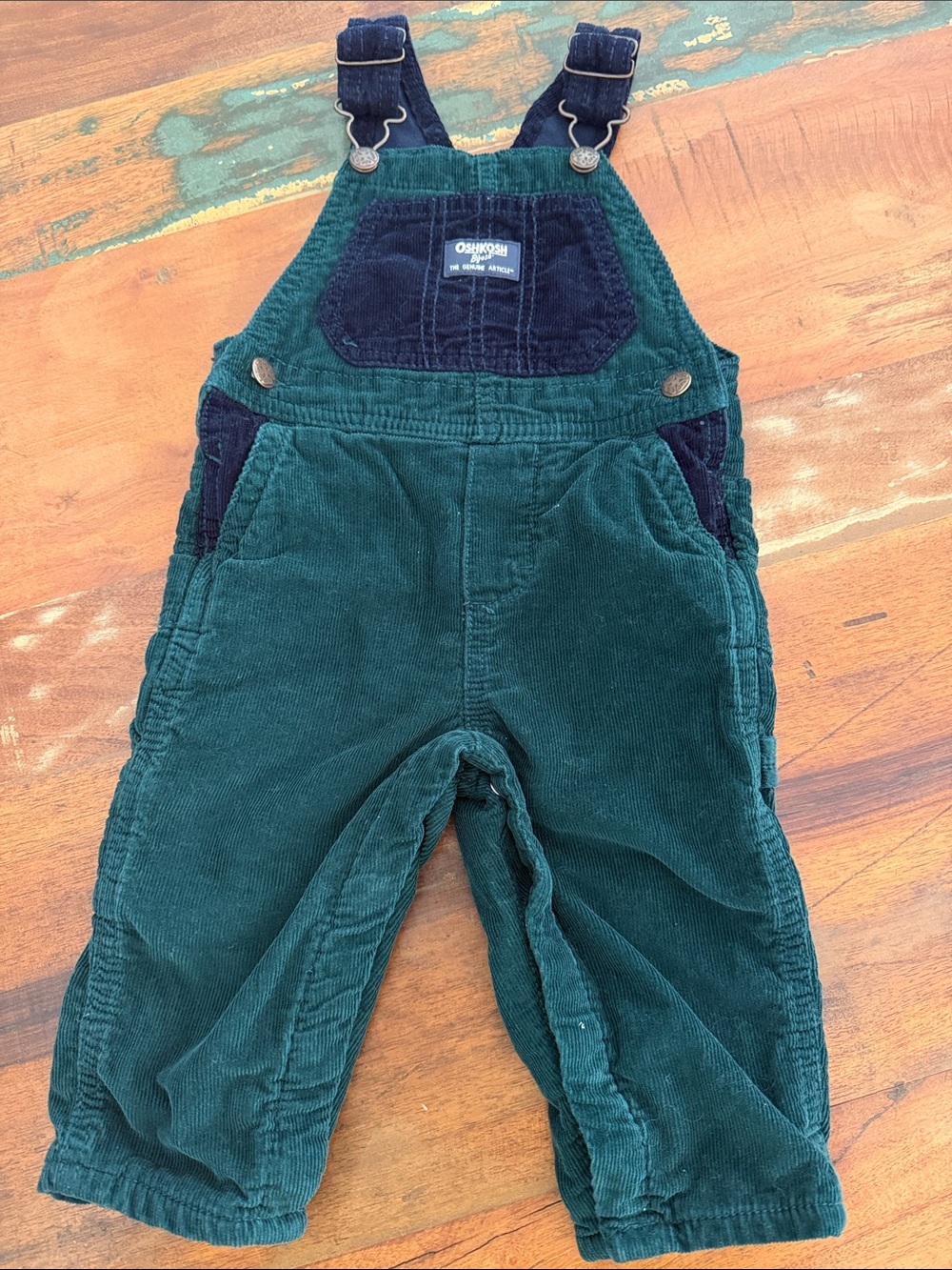 OshKosh B'gosh Dark Green Corduroy Overalls with Navy Accents